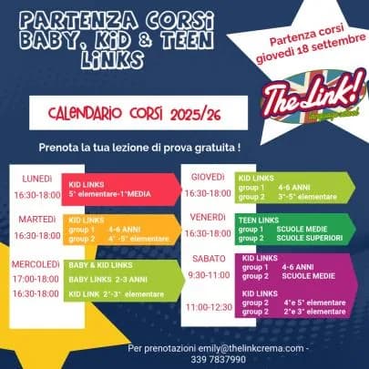 CORSI BABY, KID & TEEN LINKS:ISCRIZIONI APERTE! — immagine originale