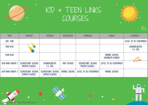 CALENDARIO CORSI KID&TEEN LINKS 2021-22 — immagine originale